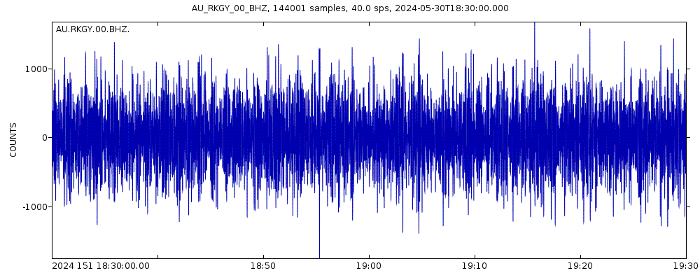 Seismic station Rocky Gully, WA: seismogram of vertical movement last 60 minutes (source: IRIS/BUD)