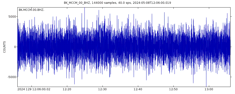 Seismic station Marconi Conference Center, Marshall, CA, USA: seismogram of vertical movement last 60 minutes (source: IRIS/BUD)
