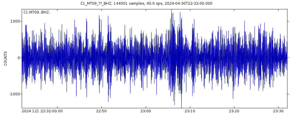 Seismic station Talagante: seismogram of vertical movement last 60 minutes (source: IRIS/BUD)